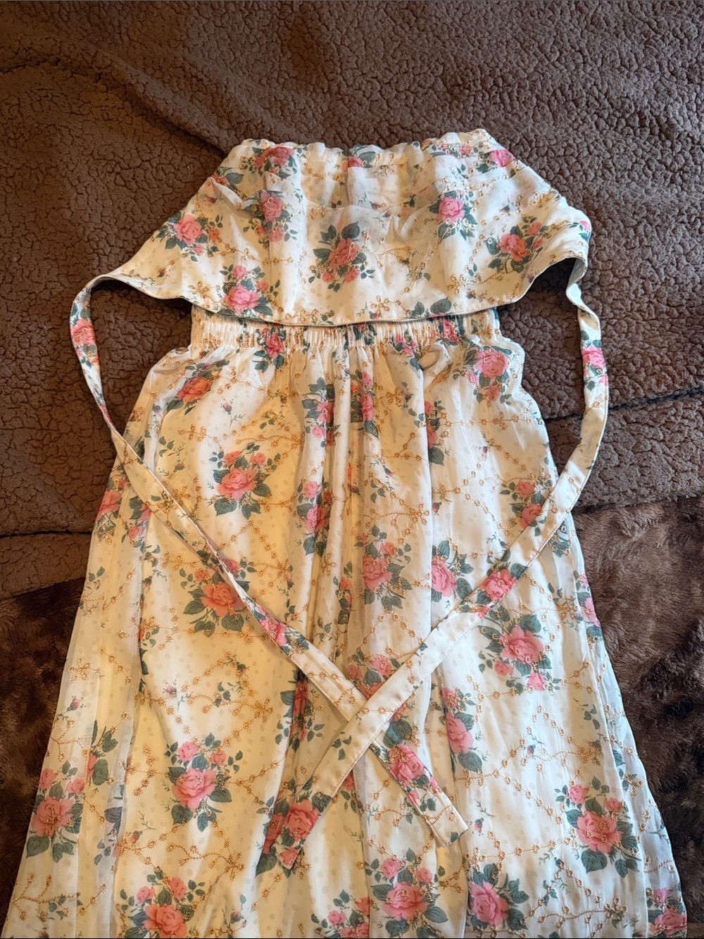 Alamour The Label Cream Floral Strapless Two Piece with Pink Roses